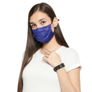 A Women wearing royal blue color reusable Covid killer Mask