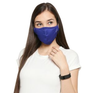 A Women wearing royal blue color reusable Covid killer Mask