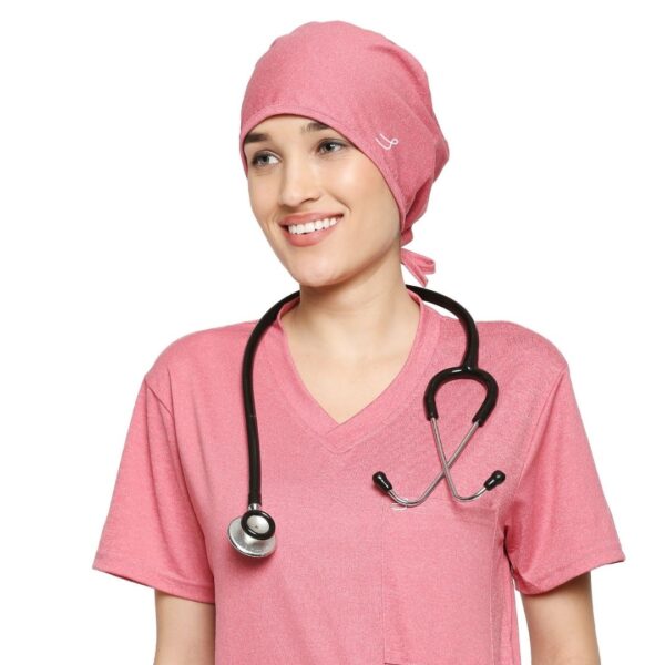 A Women wearing reddish pink color anti-fungal head cover - Pink Mauve