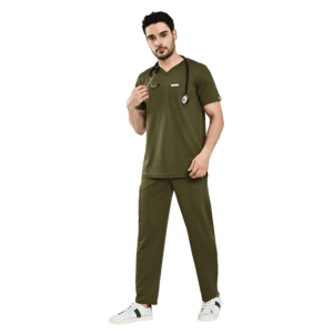 V neck 1 outside Straight Fit Cargo Pockets Scrub Set