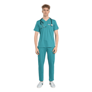 V neck 1 inside pocket Straight Fit with Two-side Cargo Pockets Scrub Set