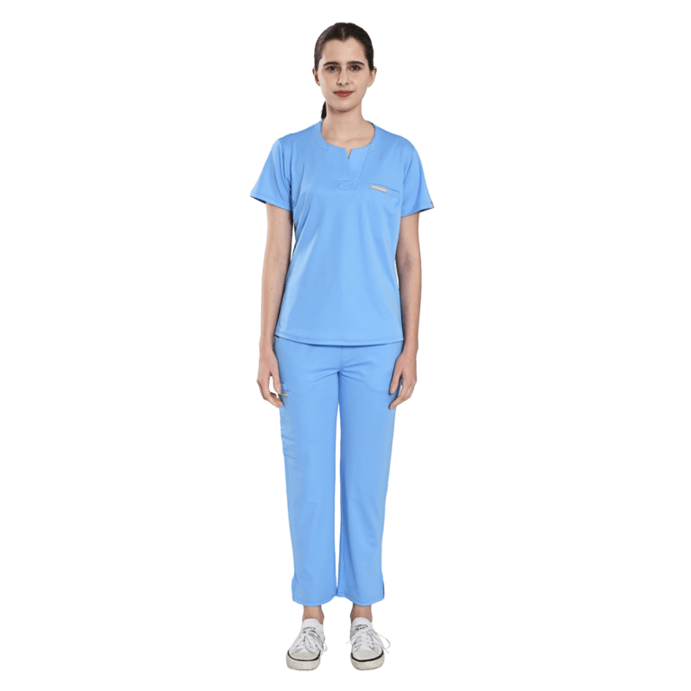 SAASHI Crew Neck Burgundy Simple Scrubs Top with Functional Patched Pockets