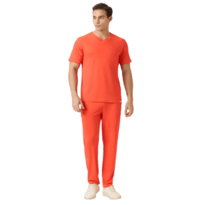V neck 1 outside Pockets Top Straight Pants 2 Cross Pockets