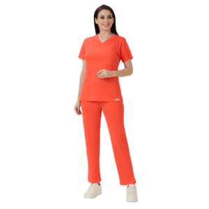 V neck top 1 outside pocket Straight pant two cross pockets Scrub set